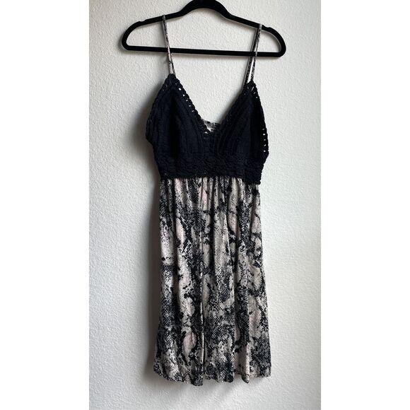 Boho Crochet Festival Dress Beachwear by Japna Women XL Black Cream Snake Print - Picture 1 of 9